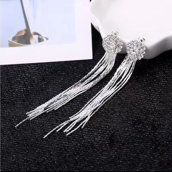 Long Exaggerated Rhinestones Tassel Earrings For Women Girls Decor Gifts 1Pair - Picture 4 of 6